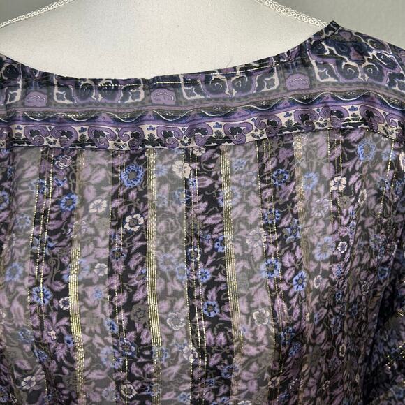 Joie purple and gold silk and metallic sheer marcana peplum top size L - Picture 2 of 8